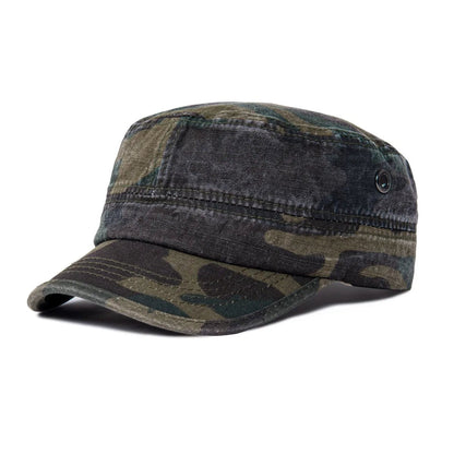 Army Cap Men Washed Cotton Bucket Hat Spring Fall Headpiece Flat Top Adjustable Peaked Visor Hats | TINMICO - TINMICO