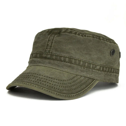Army Cap Men Washed Cotton Bucket Hat Spring Fall Headpiece Flat Top Adjustable Peaked Visor Hats | TINMICO - TINMICO