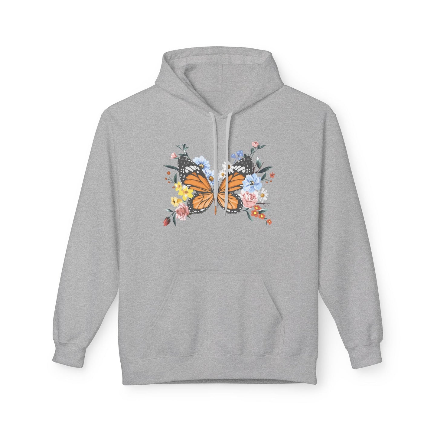 Butterfly Floral Hoodie, Cozy Unisex Fleece Sweatshirt, Perfect for Nature Lovers, Gift for Women and Men, Spring Fashion - TINMICO