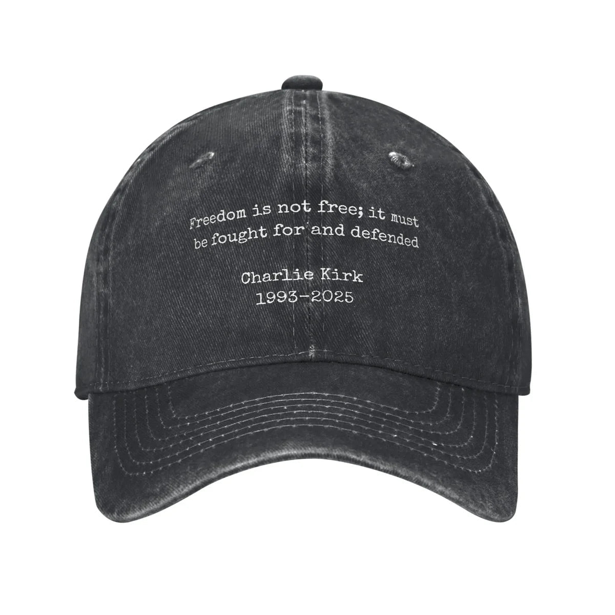 Charlie Kirk Freedom RIP Baseball Cap is a distressed denim washed sun cap, Hat Freedom | TMC - TINMICO