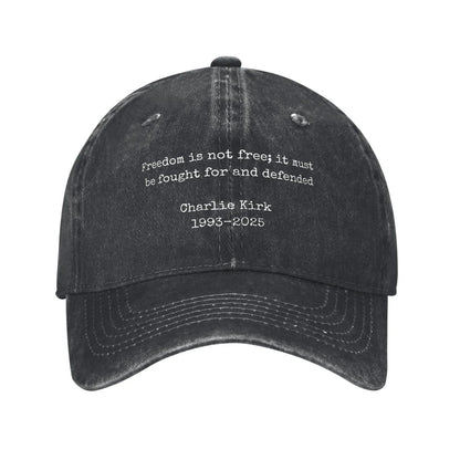 Charlie Kirk Freedom RIP Baseball Cap is a distressed denim washed sun cap, Hat Freedom | TMC - TINMICO