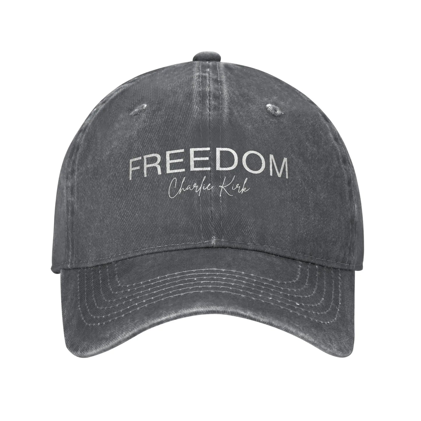 Charlie Kirk Freedom RIP Baseball Cap is a distressed denim washed sun cap, Hat Freedom | TMC - TINMICO