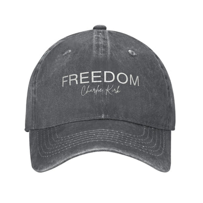 Charlie Kirk Freedom RIP Baseball Cap is a distressed denim washed sun cap, Hat Freedom | TMC - TINMICO