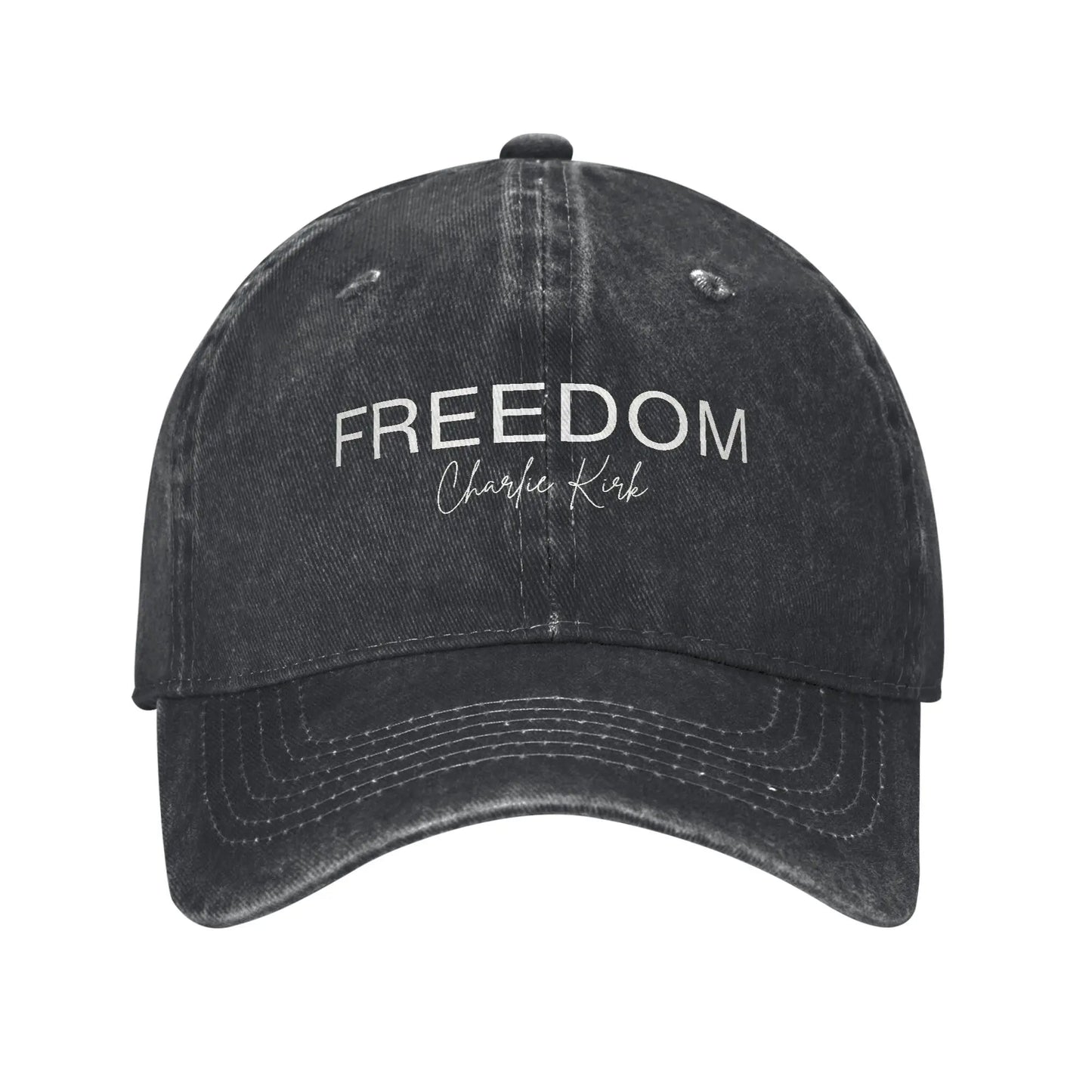 Charlie Kirk Freedom RIP Baseball Cap is a distressed denim washed sun cap, Hat Freedom | TMC - TINMICO