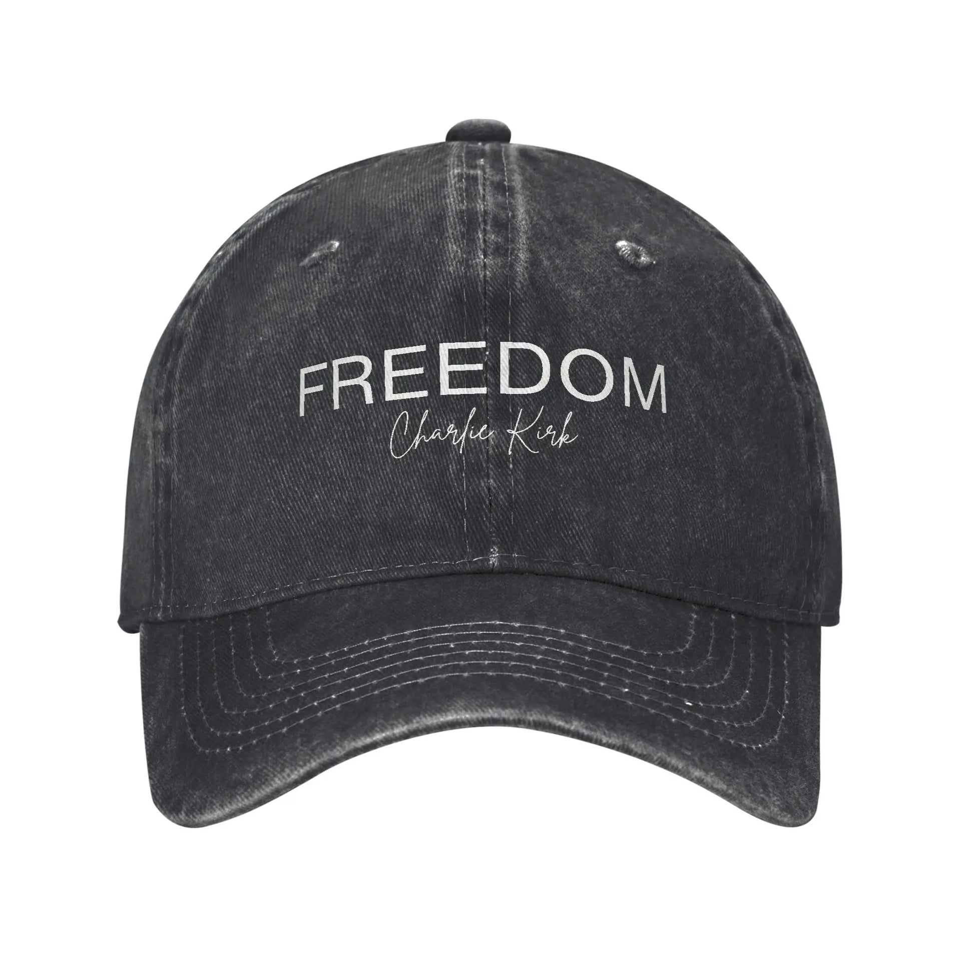 Charlie Kirk Freedom RIP Baseball Cap is a distressed denim washed sun cap, Hat Freedom | TMC - TINMICO