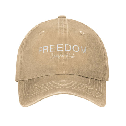 Charlie Kirk Freedom RIP Baseball Cap is a distressed denim washed sun cap, Hat Freedom | TMC - TINMICO