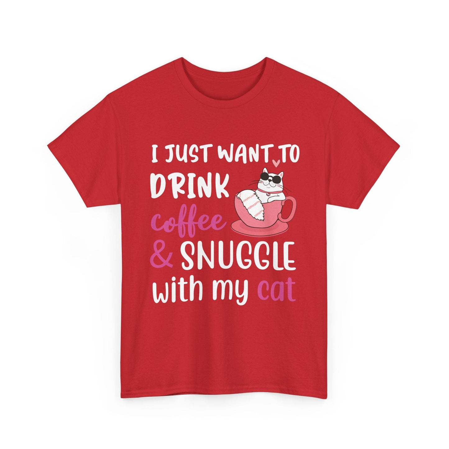 Coffee & Cat Unisex Heavy Cotton Tee, Cat Lover Gift, Coffee Enthusiast Apparel, Cute Pet Tee, Funny Animal T-Shirt, Unique Gift Idea - TINMICO