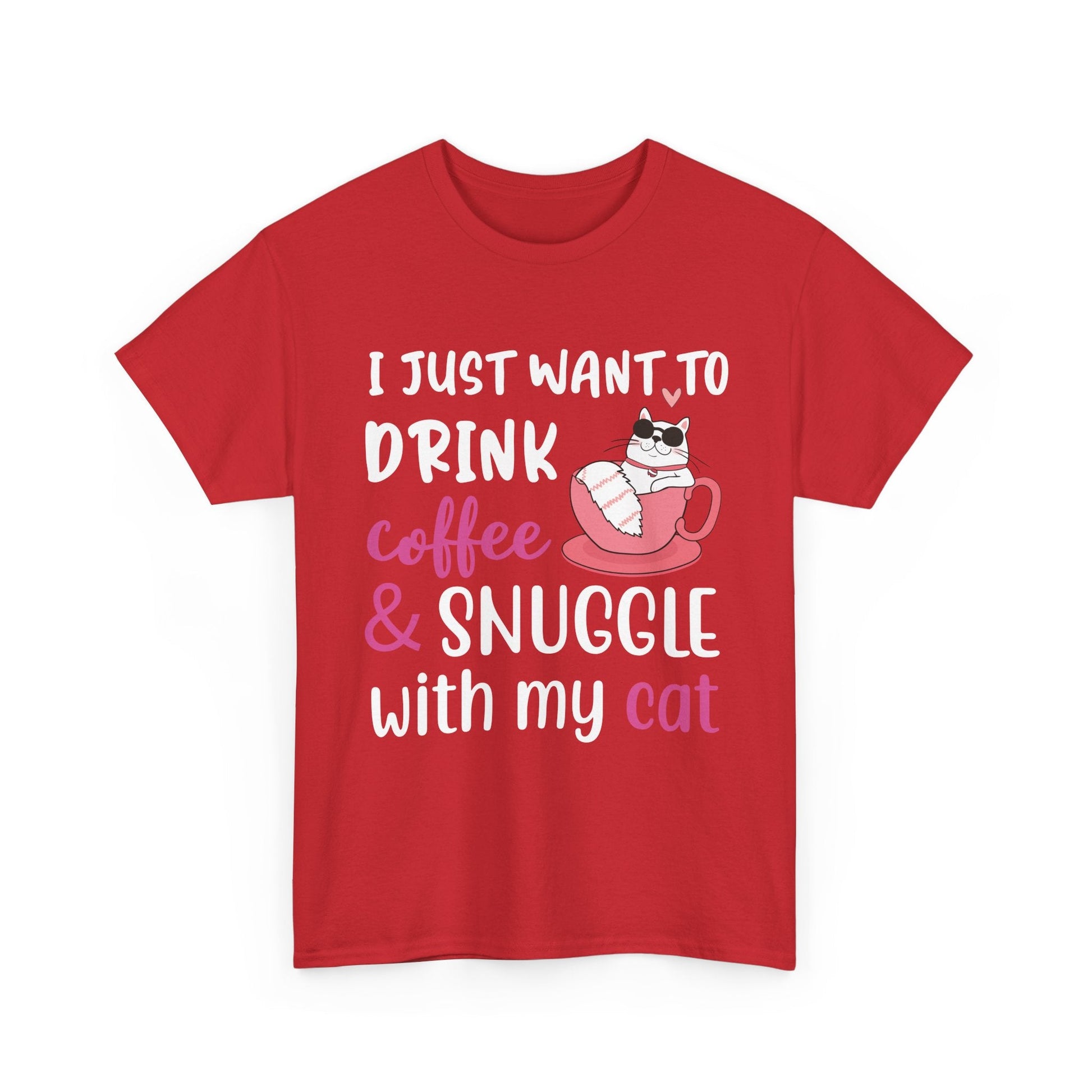 Coffee & Cat Unisex Heavy Cotton Tee, Cat Lover Gift, Coffee Enthusiast Apparel, Cute Pet Tee, Funny Animal T-Shirt, Unique Gift Idea - TINMICO