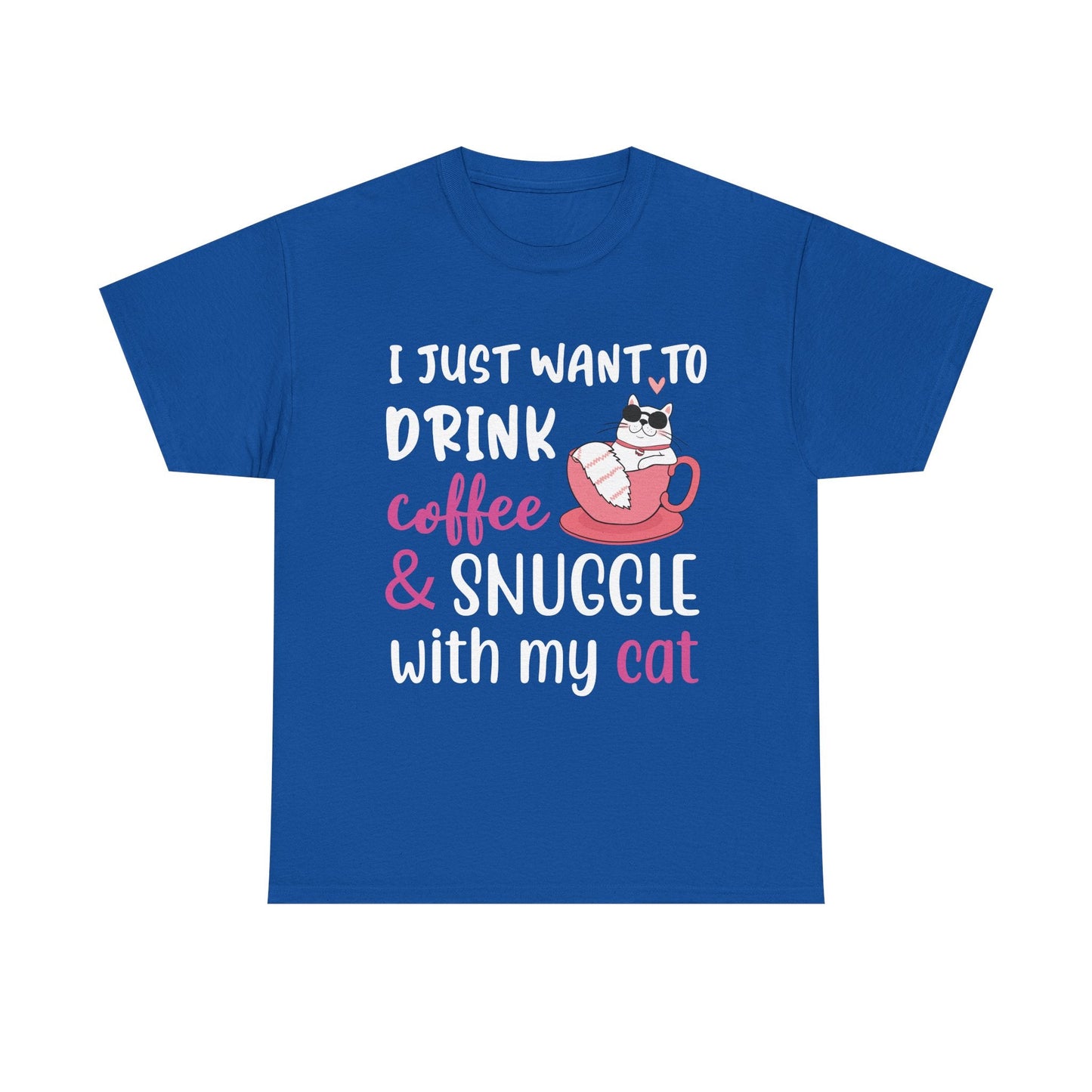 Coffee & Cat Unisex Heavy Cotton Tee, Cat Lover Gift, Coffee Enthusiast Apparel, Cute Pet Tee, Funny Animal T-Shirt, Unique Gift Idea - TINMICO