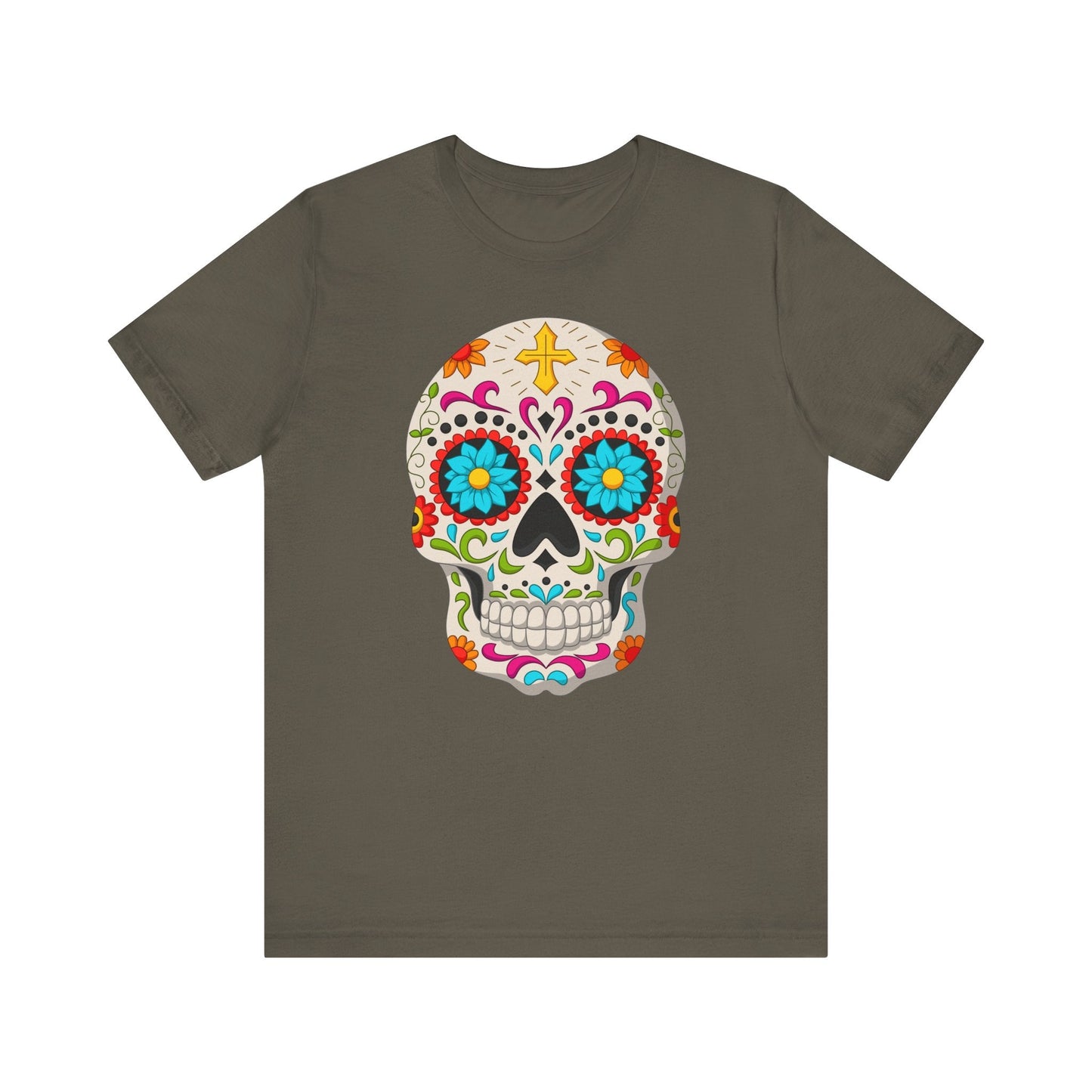 Colorful Sugar Skull Tee - Day of the Dead Shirt, Unisex Casual Wear, Festival Outfit, Gift for Halloween and Celebrations - TINMICO