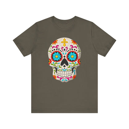 Colorful Sugar Skull Tee - Day of the Dead Shirt, Unisex Casual Wear, Festival Outfit, Gift for Halloween and Celebrations - TINMICO
