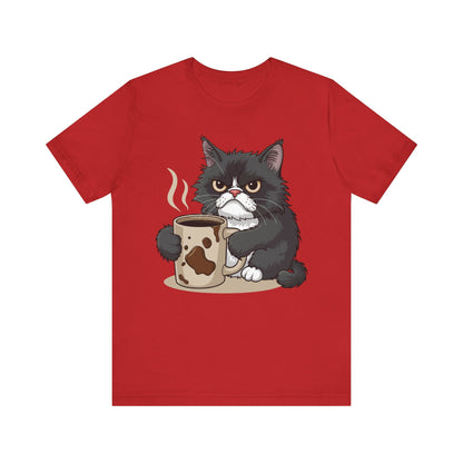 Funny Cat Lover Tee, Unisex Jersey Shirt, Gift for Cat Moms, Coffee Lover T-Shirt, Pet Owner Humor Tee, Cute Kitty Design - TINMICO