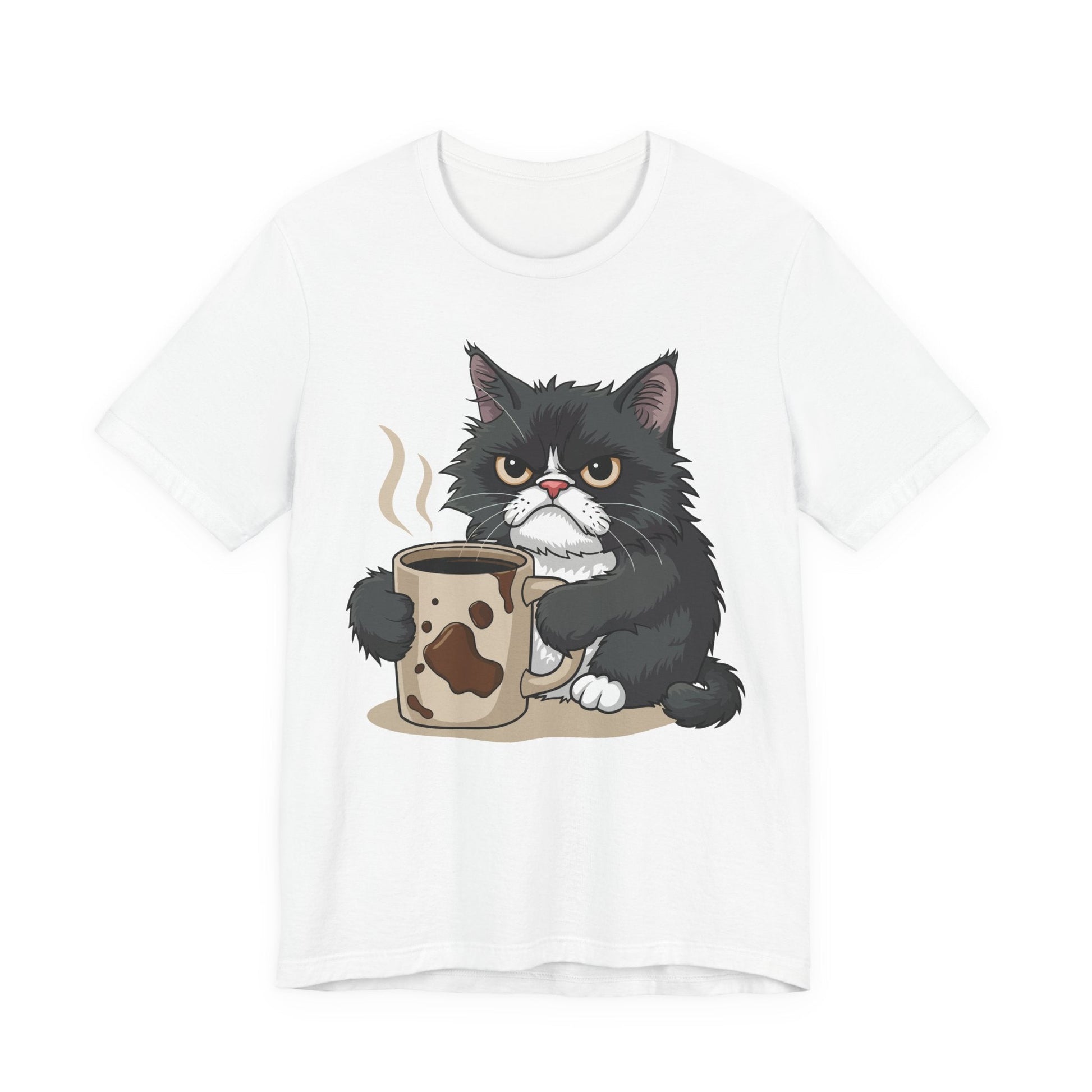 Funny Cat Lover Tee, Unisex Jersey Shirt, Gift for Cat Moms, Coffee Lover T-Shirt, Pet Owner Humor Tee, Cute Kitty Design - TINMICO