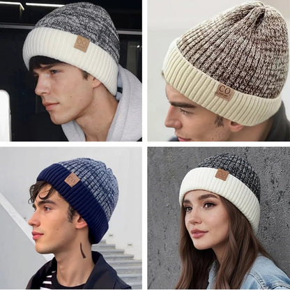 Hat Unisex Two-Tone Winter Hats , Fashion Warm Beanie Cap Casual Winter Knitted | TINMICO - TINMICO