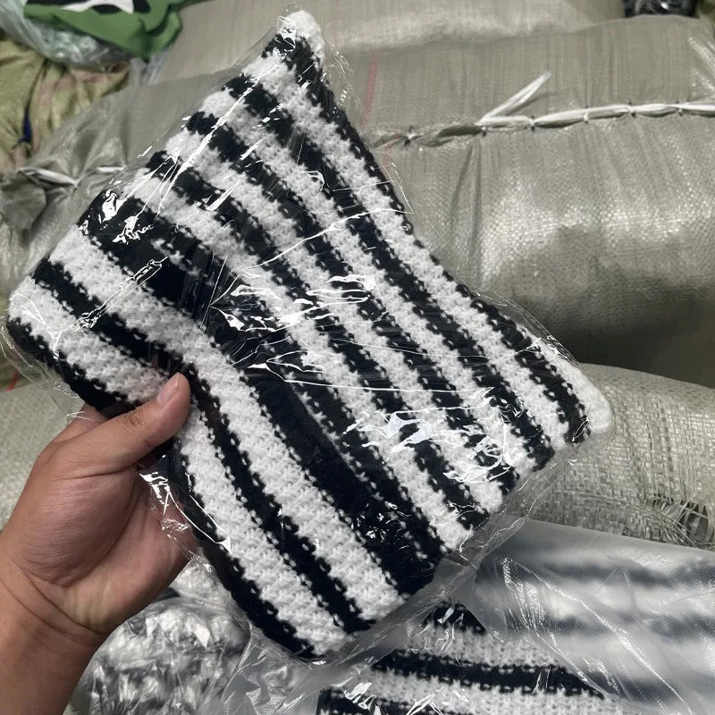 Hat Women Winter Streetwear Harajuku Beanie Little Devil Striped Knitted Cute Cat Ears Cap | TINMICO - TINMICO