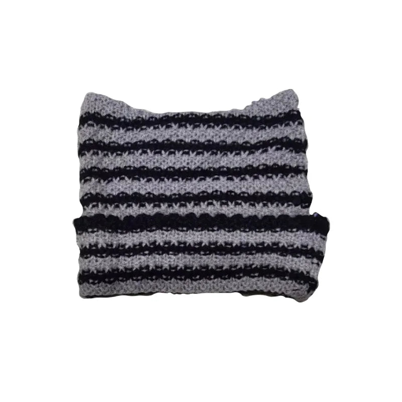 Hat Women Winter Streetwear Harajuku Beanie Little Devil Striped Knitted Cute Cat Ears Cap | TINMICO - TINMICO