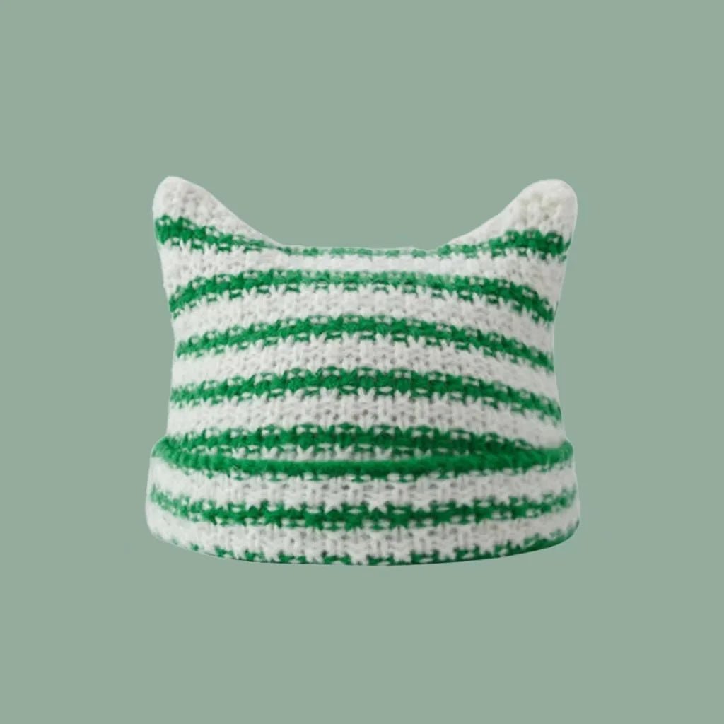 Hat Women Winter Streetwear Harajuku Beanie Little Devil Striped Knitted Cute Cat Ears Cap | TINMICO - TINMICO