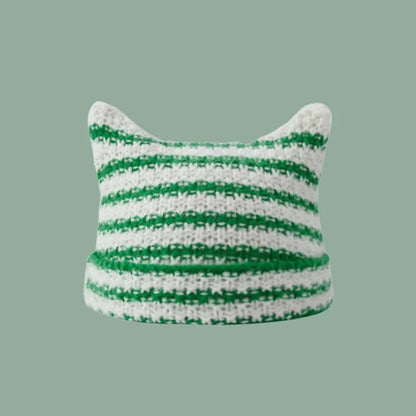 Hat Women Winter Streetwear Harajuku Beanie Little Devil Striped Knitted Cute Cat Ears Cap | TINMICO - TINMICO