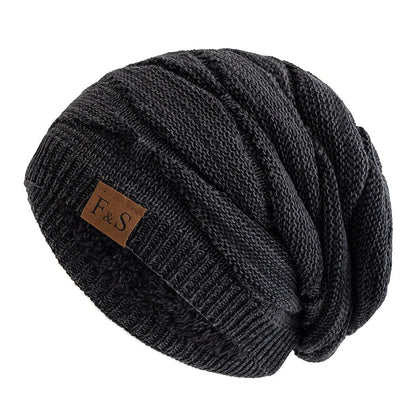 Hats Warm Fleece Lined Beanie Cap Men Women Casual Label Decor Winter Mixed Color Knitted Hats,Unisex Slouchy Winter | TINMICO - TINMICO