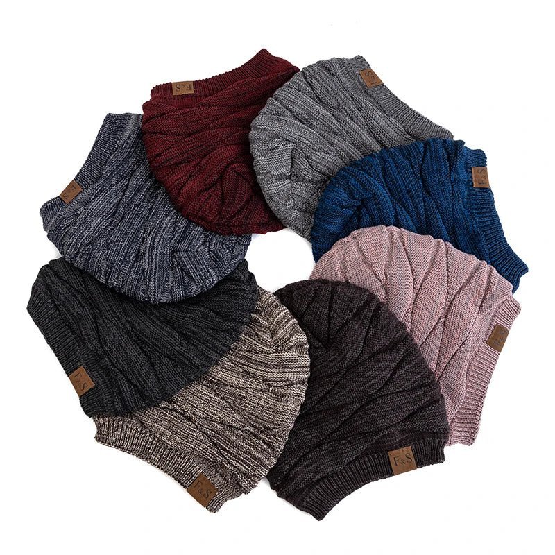 Hats Warm Fleece Lined Beanie Cap Men Women Casual Label Decor Winter Mixed Color Knitted Hats,Unisex Slouchy Winter | TINMICO - TINMICO