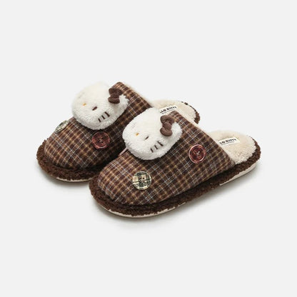 Hello Kitty Slippers For Women Plush Kawaii Cute Sanrio Home Warm Cotton Slippers Cartoon Home Indoor Shoes Gifts TINMICO Autumn Winter - TINMICO