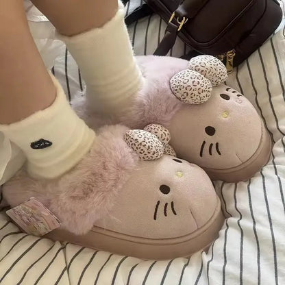 Hello Kitty Slippers For Women Plush Kawaii Cute Sanrio Home Warm Cotton Slippers Cartoon Home Indoor Shoes Gifts TINMICO Autumn Winter - TINMICO