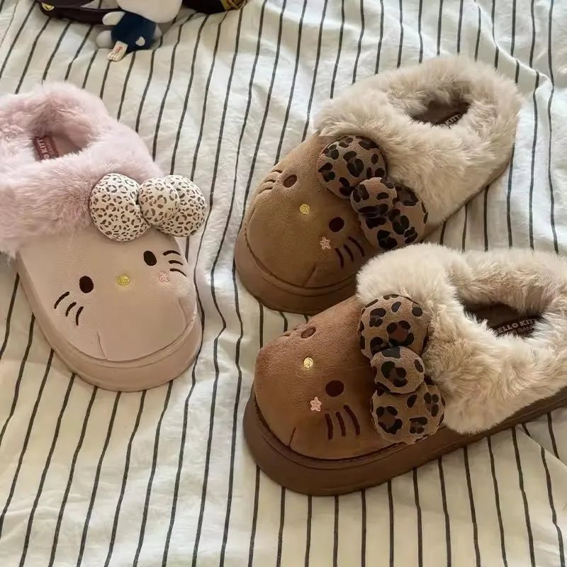 Hello Kitty Slippers For Women Plush Kawaii Cute Sanrio Home Warm Cotton Slippers Cartoon Home Indoor Shoes Gifts TINMICO Autumn Winter - TINMICO