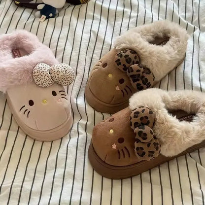 Hello Kitty Slippers For Women Plush Kawaii Cute Sanrio Home Warm Cotton Slippers Cartoon Home Indoor Shoes Gifts TINMICO Autumn Winter - TINMICO