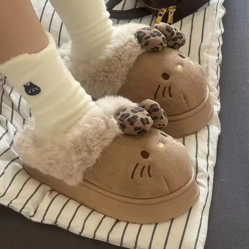 Hello Kitty Slippers For Women Plush Kawaii Cute Sanrio Home Warm Cotton Slippers Cartoon Home Indoor Shoes Gifts TINMICO Autumn Winter - TINMICO