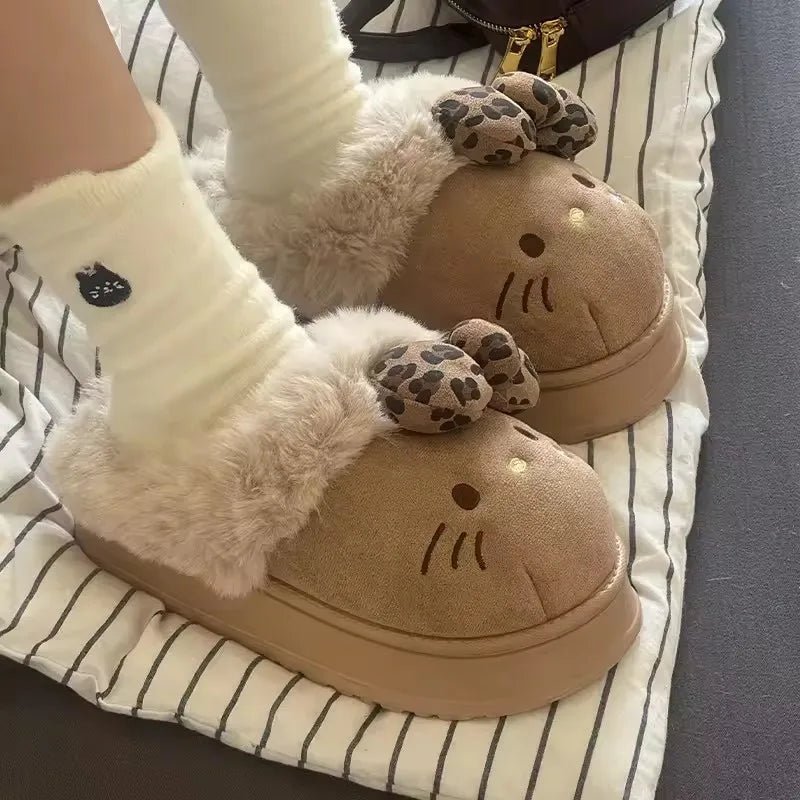 Hello Kitty Slippers For Women Plush Kawaii Cute Sanrio Home Warm Cotton Slippers Cartoon Home Indoor Shoes Gifts TINMICO Autumn Winter - TINMICO