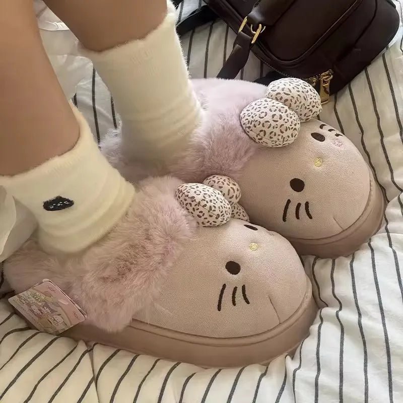 Hello Kitty Slippers For Women Plush Kawaii Cute Sanrio Home Warm Cotton Slippers Cartoon Home Indoor Shoes Gifts TINMICO Autumn Winter - TINMICO