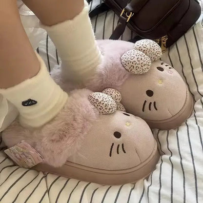 Hello Kitty Slippers For Women Plush Kawaii Cute Sanrio Home Warm Cotton Slippers Cartoon Home Indoor Shoes Gifts TINMICO Autumn Winter - TINMICO