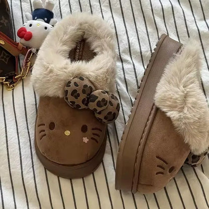 Hello Kitty Slippers For Women Plush Kawaii Cute Sanrio Home Warm Cotton Slippers Cartoon Home Indoor Shoes Gifts TINMICO Autumn Winter - TINMICO