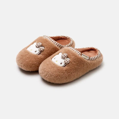 Hello Kitty Slippers For Women Plush Kawaii Cute Sanrio Home Warm Cotton Slippers Cartoon Home Indoor Shoes Gifts TINMICO Autumn Winter - TINMICO