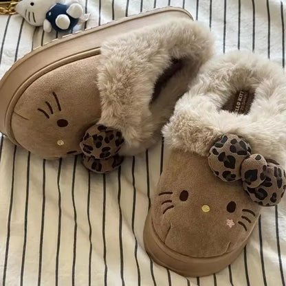 Hello Kitty Slippers For Women Plush Kawaii Cute Sanrio Home Warm Cotton Slippers Cartoon Home Indoor Shoes Gifts TINMICO Autumn Winter - TINMICO