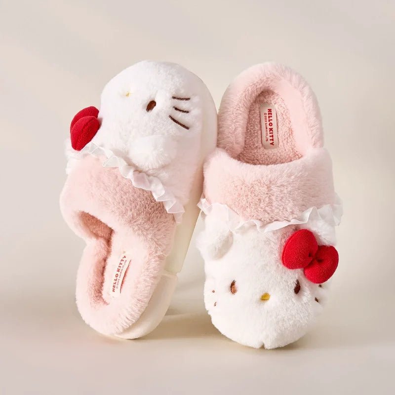 Hello Kitty Slippers For Women Plush Kawaii Cute Sanrio Home Warm Cotton Slippers Cartoon Home Indoor Shoes Gifts TINMICO Autumn Winter - TINMICO