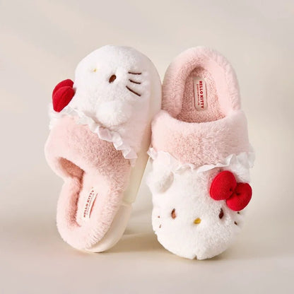 Hello Kitty Slippers For Women Plush Kawaii Cute Sanrio Home Warm Cotton Slippers Cartoon Home Indoor Shoes Gifts TINMICO Autumn Winter - TINMICO