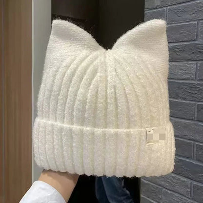 Knitted Hats Cute Cat Ears Beanies For Women Autumn Winter Warm Ear Protection Sweet Versatile Pullover | TINMICO - TINMICO