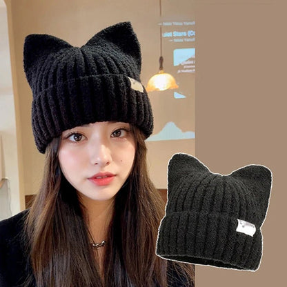 Knitted Hats Cute Cat Ears Beanies For Women Autumn Winter Warm Ear Protection Sweet Versatile Pullover | TINMICO - TINMICO