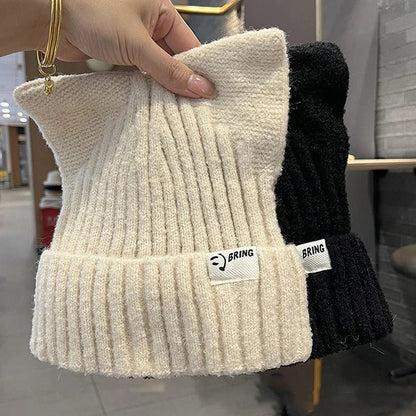 Knitted Hats Cute Cat Ears Beanies For Women Autumn Winter Warm Ear Protection Sweet Versatile Pullover | TINMICO - TINMICO