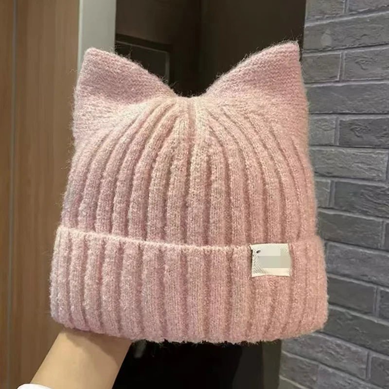 Knitted Hats Cute Cat Ears Beanies For Women Autumn Winter Warm Ear Protection Sweet Versatile Pullover | TINMICO - TINMICO