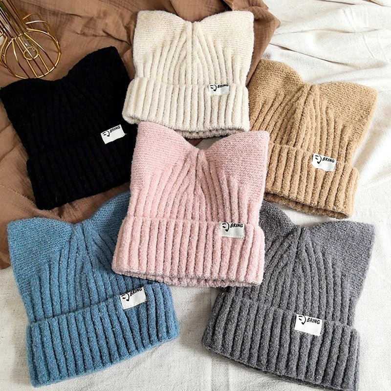 Knitted Hats Cute Cat Ears Beanies For Women Autumn Winter Warm Ear Protection Sweet Versatile Pullover | TINMICO - TINMICO