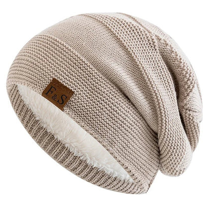 Knitted Hats Unisex Winter Hats Add Fur Lined Men And Women Warm Beanie Cap TINMICO - TINMICO