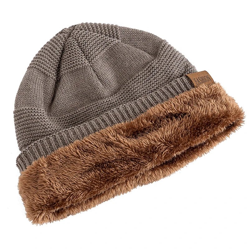 Knitted Hats Unisex Winter Hats Add Fur Lined Men And Women Warm Beanie Cap TINMICO - TINMICO