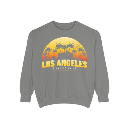 Los Angeles Sunset Sweatshirt - Vintage Unisex Garment - Dyed Pullover, California Apparel, Travel Souvenir, Cozy Gift, Streetwear Style - TINMICO