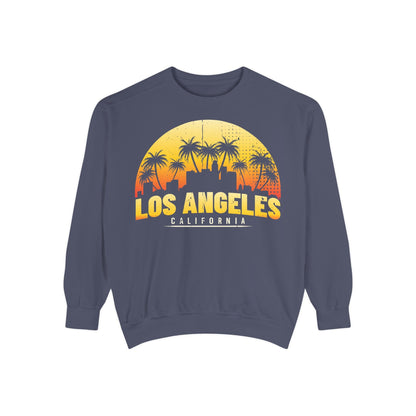 Los Angeles Sunset Sweatshirt - Vintage Unisex Garment - Dyed Pullover, California Apparel, Travel Souvenir, Cozy Gift, Streetwear Style - TINMICO