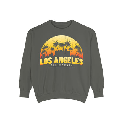 Los Angeles Sunset Sweatshirt - Vintage Unisex Garment - Dyed Pullover, California Apparel, Travel Souvenir, Cozy Gift, Streetwear Style - TINMICO