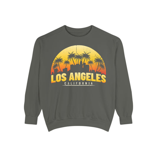 Los Angeles Sunset Sweatshirt - Vintage Unisex Garment - Dyed Pullover, California Apparel, Travel Souvenir, Cozy Gift, Streetwear Style - TINMICO