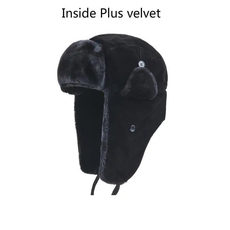 New Bomber Hat Female Winter For Men Women Thick Warm Fur Velvet Cold Cap Male Snow Russian Ear Flap | TINMICO - TINMICO