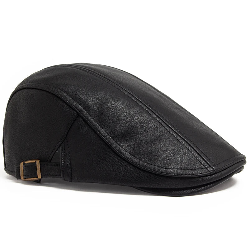 New Fashion Men PU Leather Beret Autumn Winter Visor Flat Cap Thicken Warm Hat Berets Vintage England Newsboy Caps | TINMICO - TINMICO